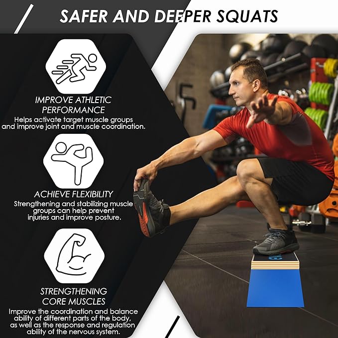 EVERYMATE Squat Block Athletic Balance Trainer for Stretching, Fitness, and Physical Therapy, Improve Balance, Stability, and Athletic Performance, Home Gym and Personal Training Equipment