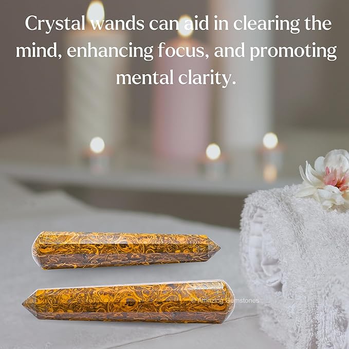 Amazing Gemstone Mariyam Jasper Crystal Wand Massage Stick - Pelvic Wand Gua Sha for Adults - Crystals and Healing Stones Massage Wands for Adults Gifts (Pointed)