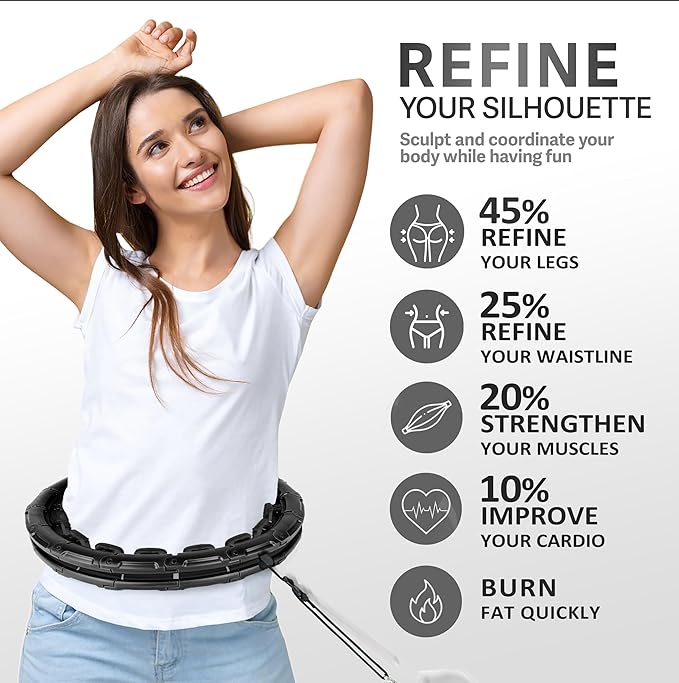 Experience Fitness Excellence with Our Infinity Hoop Plus Size – Weighted Hula Hoop for Weight Loss – Hula Hoop Exercise Ring with ABS and Quality Wheels – for All the Sizes and Levels (Black)