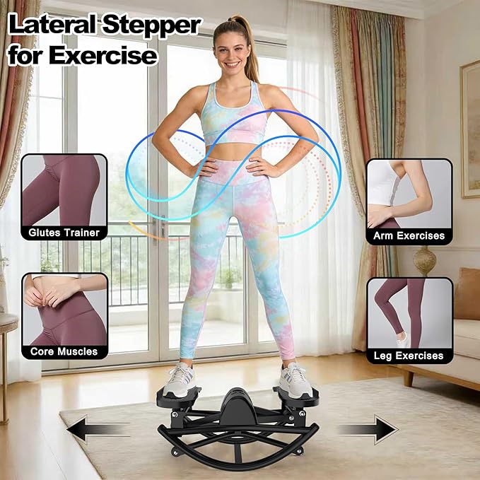 KINMAC Lateral Stepper for Exercise-Rocking Stepper Machine with Resistance Bands & Anti-Slip Mat and LCD Monitor, Professional Stair Stepper for Home Workout