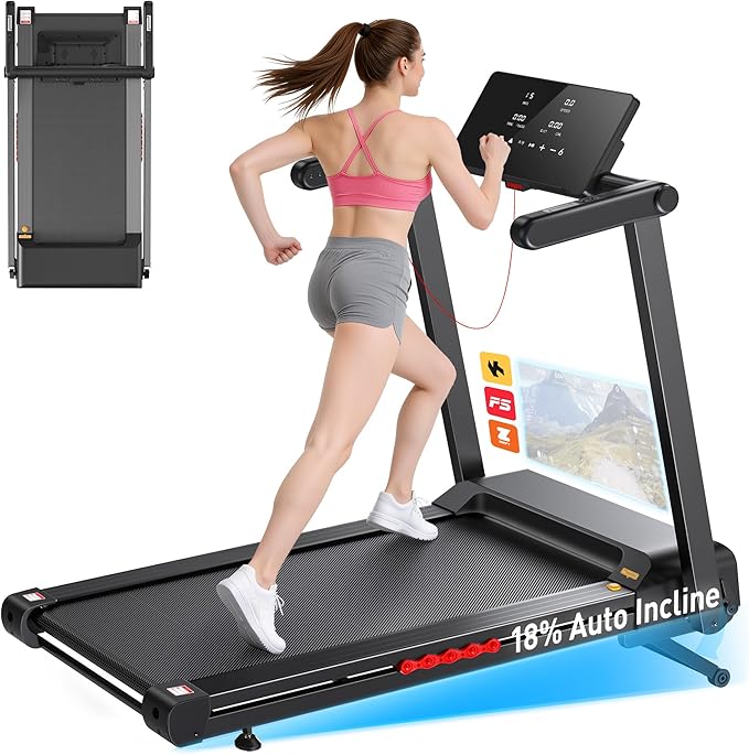 JAGJOG Treadmill for Home with Auto Incline, 3.5-4.5 HP Foldable Treadmill, 12 HIIT Programs,15"-18" Wide LED Touchscreen, Smart App & Heart Rate, 300-400LBS Capacity, Fully Assembly
