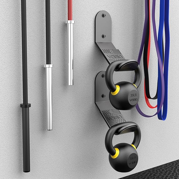 veimia Kettle Bell Wall Rack, Wall Mounted Kettle Bell Storage Hanger, Gym Storage Mount for many Size Kettlebell, Kettlebell Rack with rubber mat is choice for home or commercial gyms