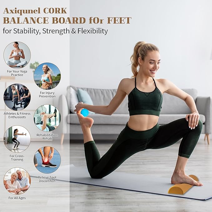 Upgraded Balance Trainer, Cork Balancing Board with User Guide-12In, Foot Ankle Strengthener Calf Stretcher, Plantar Fasciitis Bunion Arch Relief, Stability Trainer Double Leg Foot Strength Equipment