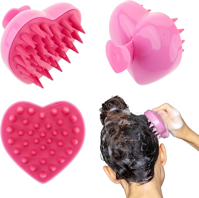 EXPRESSIONS Heart Shaped Scalp Massager Tool for Rejuvenating Scalp and Hair Follicles with Ergonomic Design Silicone Scrubber for Daily Care - Pink