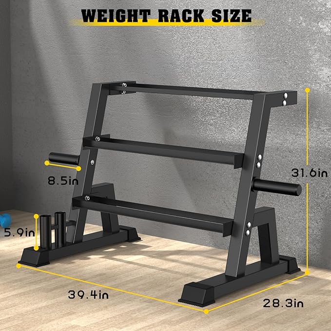 3-Tier Weight Rack, Dumbbell Kettlebell Rack1100LB Capacity Weight Plate and Curl Bar Storage for Home Gym
