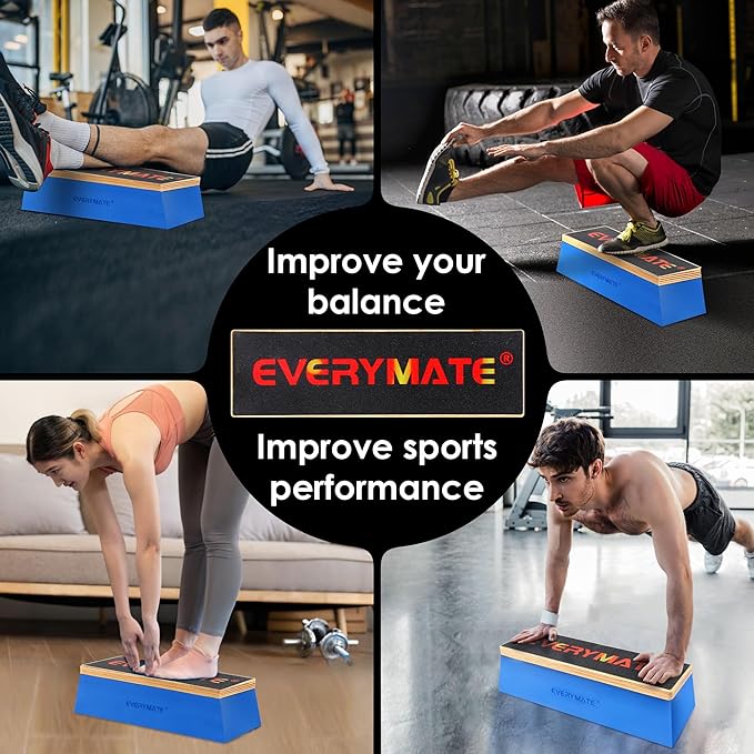 EVERYMATE Squat Block Athletic Balance Trainer for Stretching, Fitness, and Physical Therapy, Improve Balance, Stability, and Athletic Performance, Home Gym and Personal Training Equipment