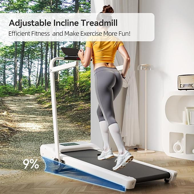 DeerRun Walking Pad Treadmill with Incline and Handle Bar, 4-in-1 Foldable Under Desk Treadmills for Home Small or Office, 300 lbs Capacity 3.0 HP Folding Portable Walking Pad with APP