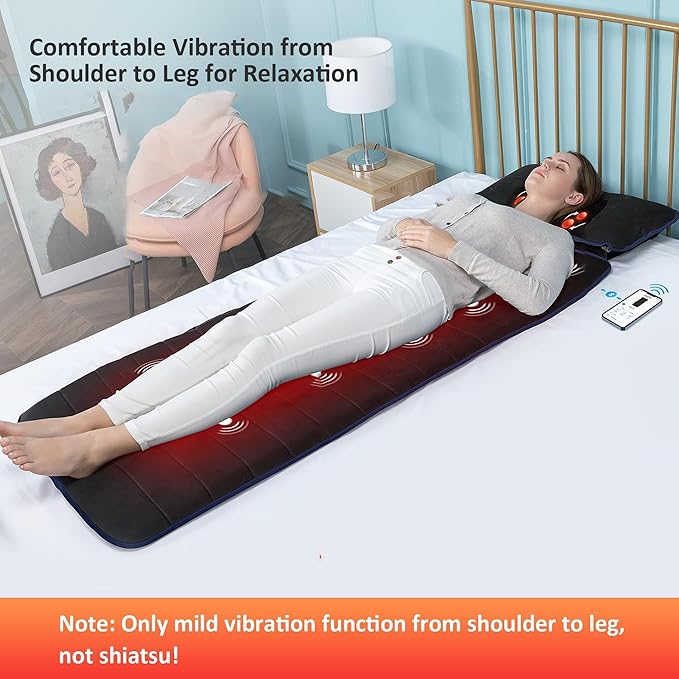 COMFIER Full Body Massage Mat with Heat & Vibration - 10 Motors, App Control, Movable Shiatsu Neck Pillow & 4 Heating Pads for Neck, Shoulders, Back, Black