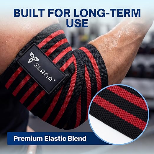 Elbow Wraps for Weightlifting – 40” Long Adjustable Compression - Elbow Sleeves Weightlifting Men with Hook-and-Loop Closure – Support for Heavy Pressing, Strength Training & Lifting Stability