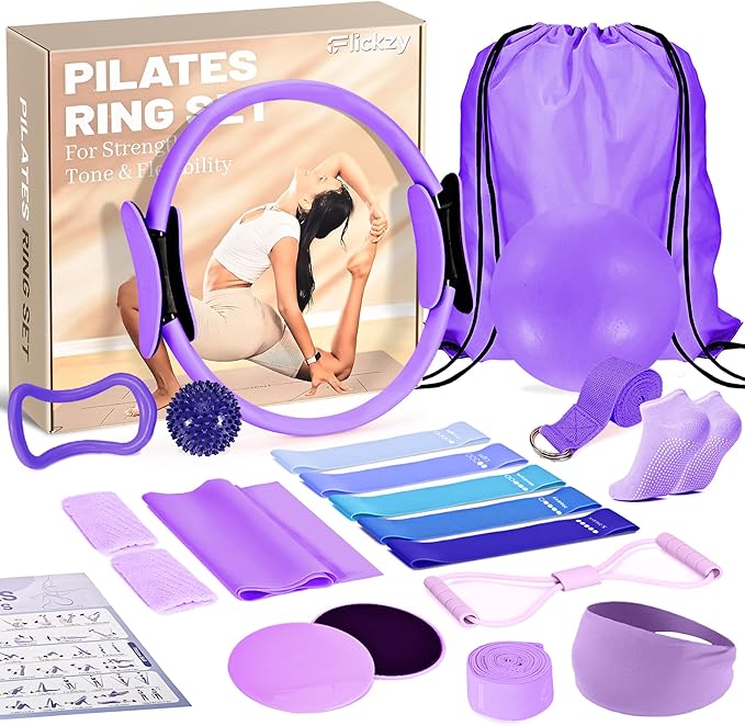 20 Pcs Pilates Ring Set for Women, Magic Circle Pilates Rings 12" with Resistance Bands, Pilates Kit for Home Workouts, Pilates Equipment for Strength, Toning and Flexibility