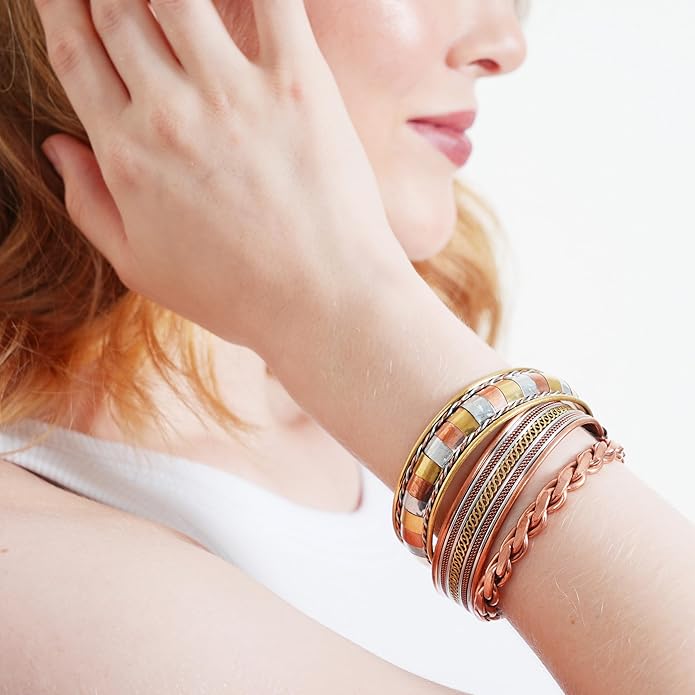 Copper Bracelet Tibetan Style. Hand Forged with Solid and High Gauge Copper Jewelry Cuff for Women Men. Combo of Different Designs