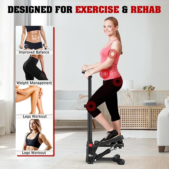 Steppers for Exercise at Home,Mini Stair Stepper with Handlebar and Resistance Bands,Stair Step Workout Machine,Total Body Cardio Equipment, Optional Twist Motion,Non-Slip Pedals – 300 LB Max Weight