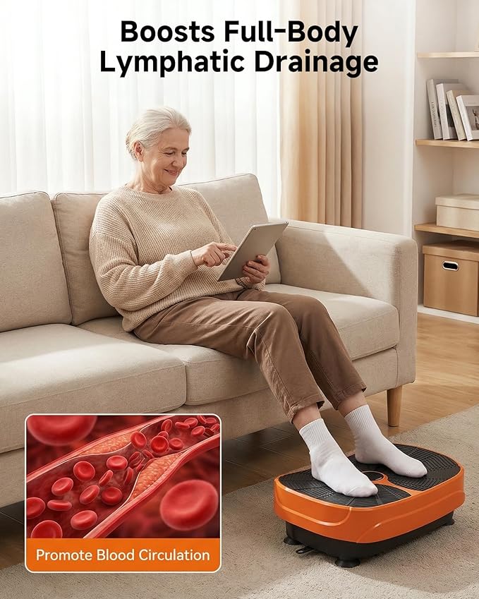 GORISE Vibration Plate Exercise Machine for Lymphatic Drainage & Weight Loss - Full Body Workout Fitness Platform with Remote, Vibrating Plate Home Gym Equipment for Muscle Relief, Orange