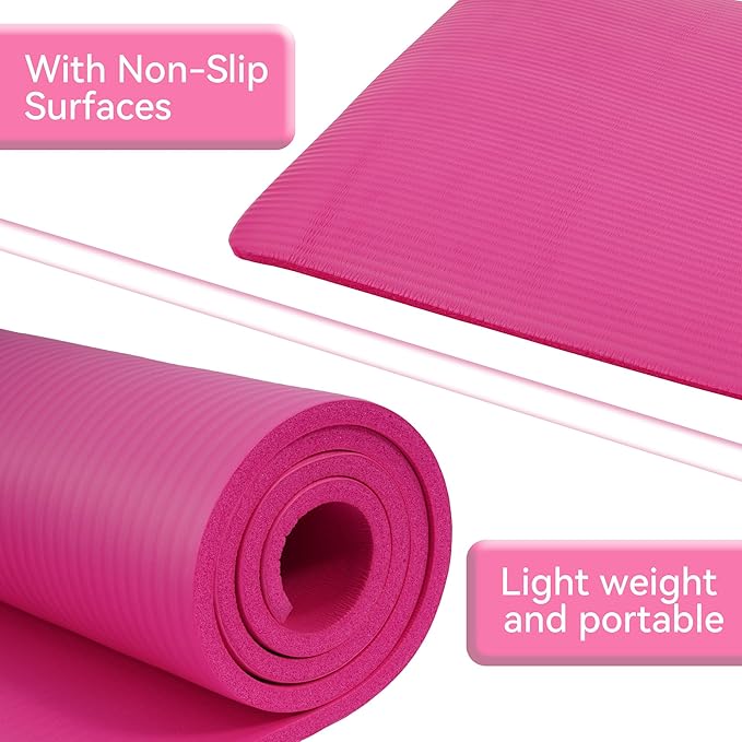 Fitvids Yoga Mat, 1/2-Inch Extra Thick High Density Exercise Mat, Anti-Tear Exercise Yoga Mat with Carrying Strap, Suitable for Various Yoga Exercises