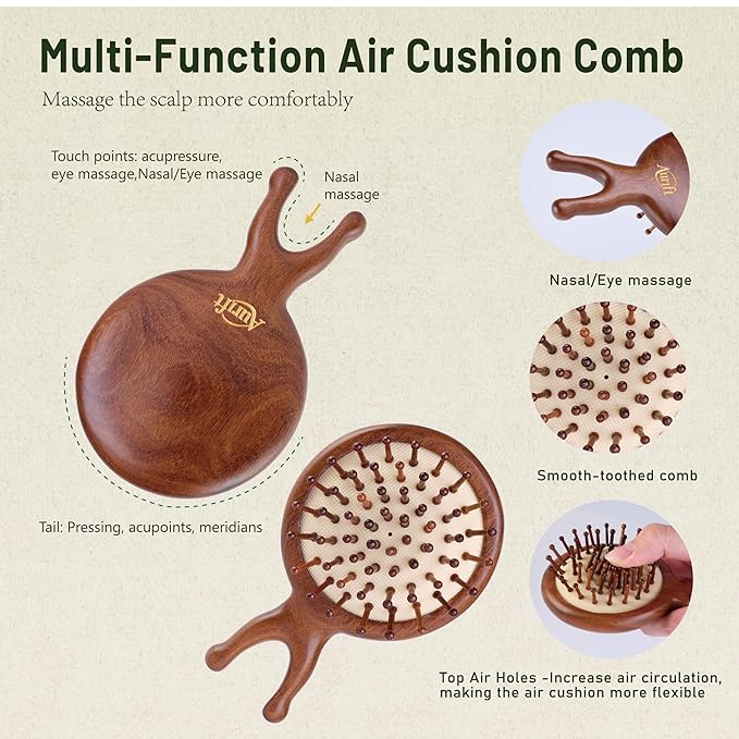 2PCS Mini Wooden Hair Brush & Comb Set, Head Scalp Massage Brush, Portable Travel Hair Care comb with Manual Massage Tool, Gift-Ready Box for Self-Care & Relaxation