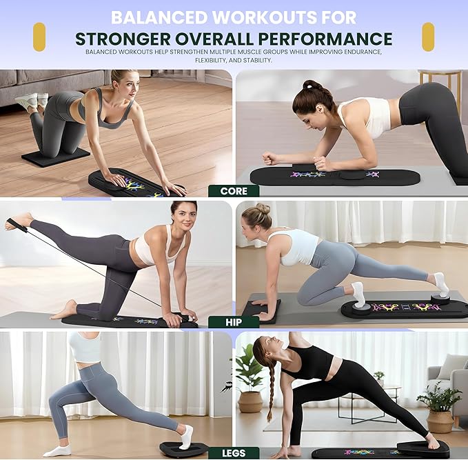 Pilates Board, 9 in 1 Multi-Purpose Foldable Pilates Reformer Set, Portable Pilates Reformer Board with Yoga Socks & Resistance Bands, Best for Women Fitness & Exercise at Home Pilates Workout Board