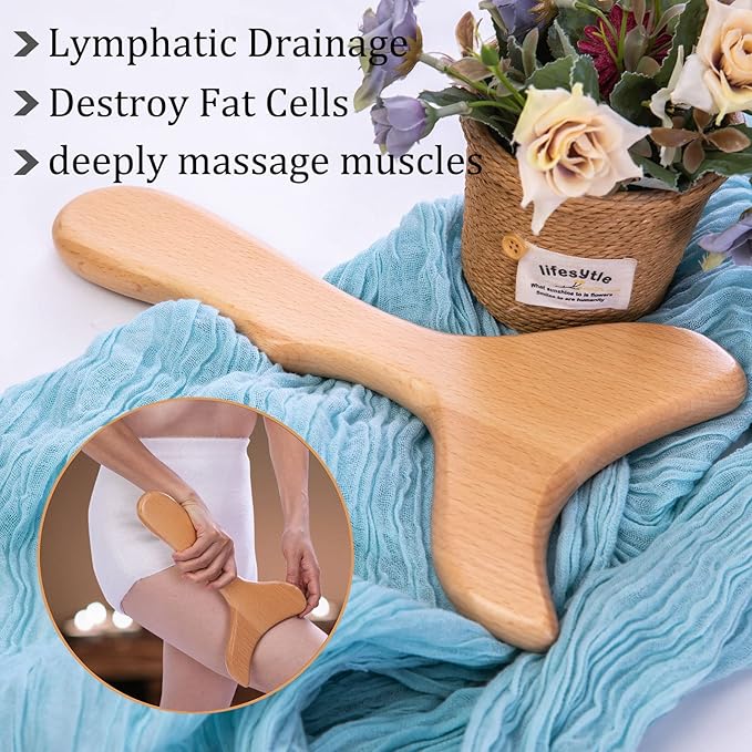 6 in 1 Wood Therapy Massage Tools, Maderoterapia kit, Wood Therapy Set, Lymphatic Drainage Massager, Wooden Gua Sha Tools, Wooden Massager Roller Rope for Body Shaping Anti Cellulite