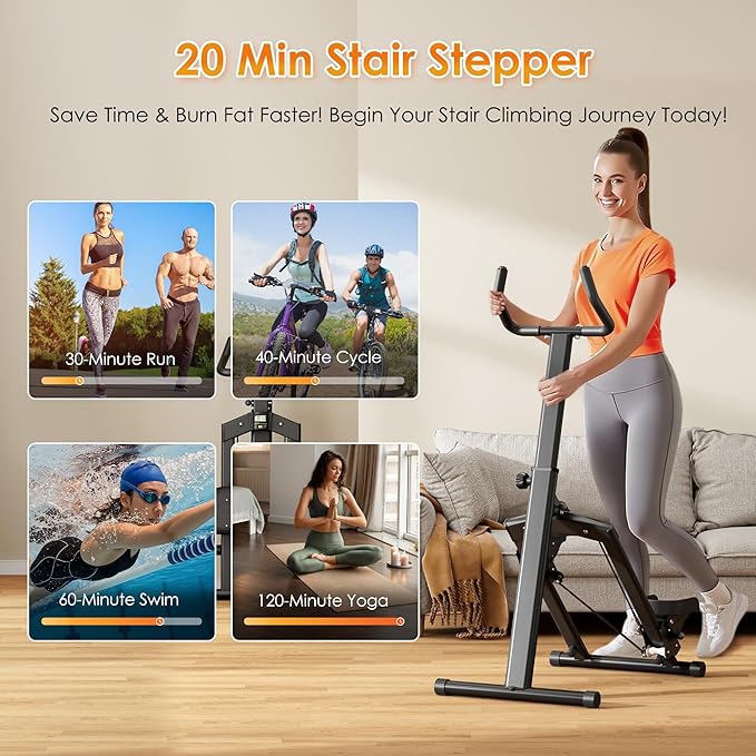 SogesHome Folding Stair Stepper Machine for Home Gym Exercise, Indoor Stepper Climber Machine with Adjustable Handlebar & Pedals, Full Body Vertical Cardio Fitness Workout Equipment, Black