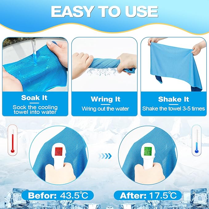 MENOLY 10 Pack Cooling Towels, Cooling Towels for Neck and Face, Sweat Microfiber Towel Soft Breathable Towel for Gym, Yoga, Camping, Running, Fitness, Workout & More Activities