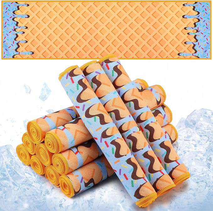 Peryiter 12 Pcs Baseball Ice Cream Drip Cooling Towel Microfiber Absorbent Lightweight Sport Cooling Towel Sweat Sport Rags for Baseball Team Coach Gifts Event Yoga Running Gym(Blue,40 x 12 Inch)