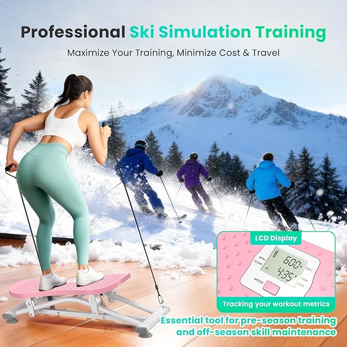 Balance Board with Resistance Bands, 300LBS Ski Balancing Machine Exercise Equipment LCD Monitor for Cardio, Home Ski Simulator Trainer for Full Body Workout