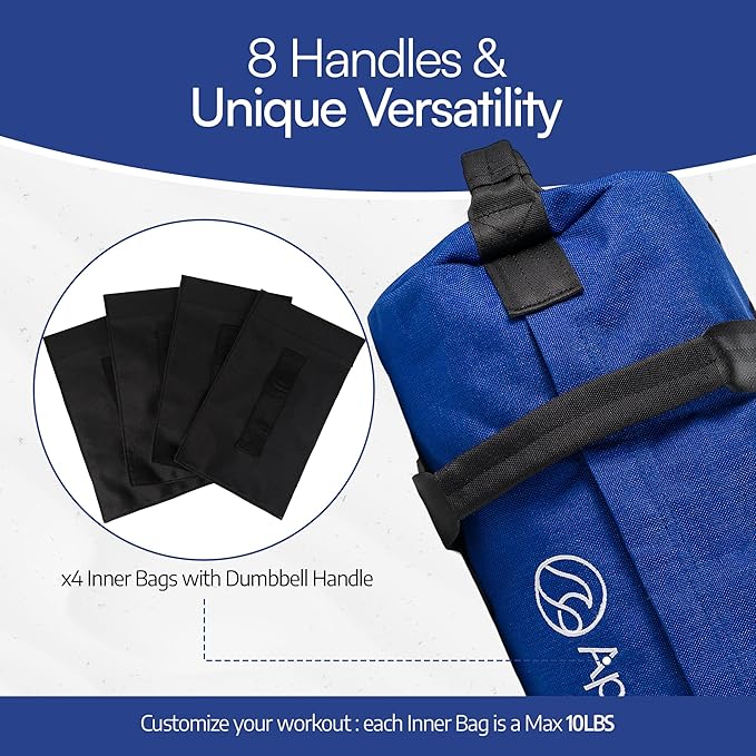 APEX FLOW Sandbags for Working Out – 1000D Nylon Weighted Training Bag with 4 Inner Sandbags, 8 Handles – Adjustable 40lb Sand Bag for Weight Training, Fitness, and Travel