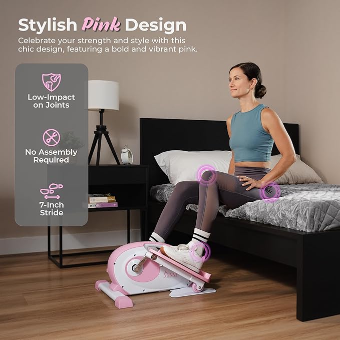 Sunny Health & Fitness Under Desk Elliptical Machine, Portable Sitting or Stand Peddler Exerciser for Seniors Home Office, SunnyFit App Access via Bluetooth with Optional Handlebar or Resistance Band