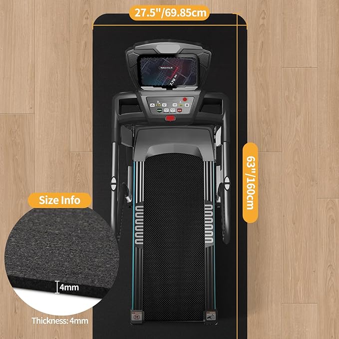 Treadmill Mat for Hardwood Floors - 100% Recycled Rubber Mat for Home Gym Flooring, Durable Workout Fitness Mats, Walking Pad Exercise Bike Equipment Mat, Non-Slip