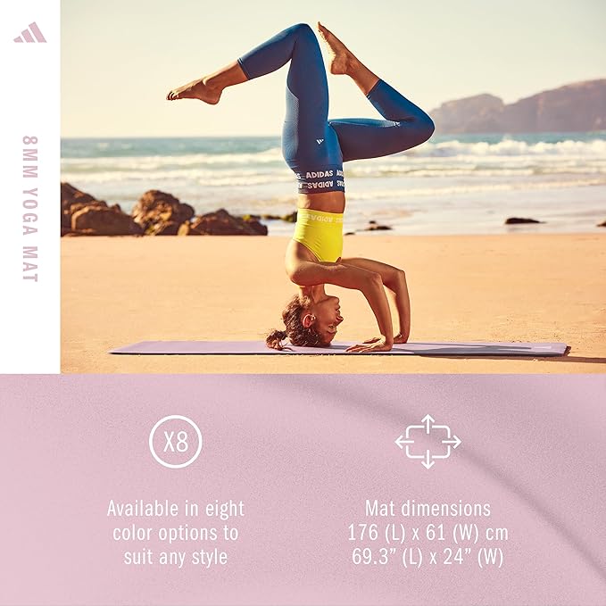 adidas Yoga Mat - Eco Friendly - Non Slip, Durable Textured Surface, 8mm