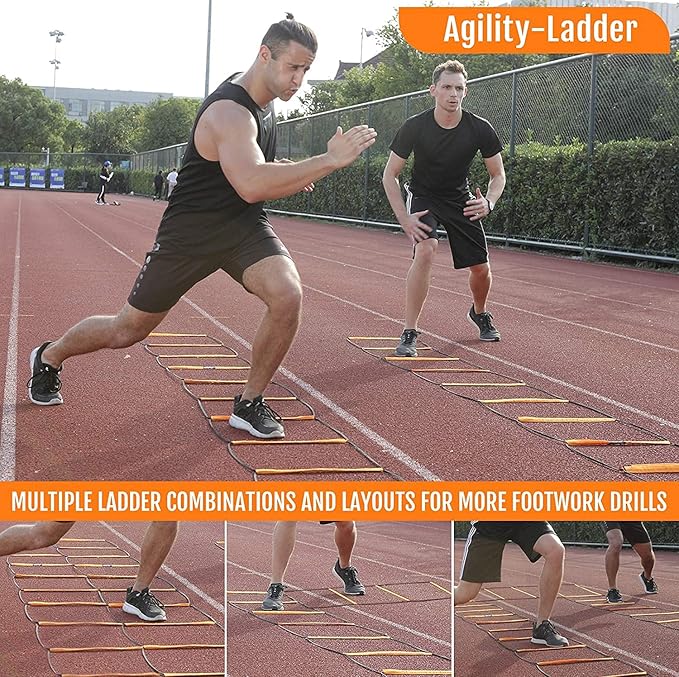 Agility Ladder, Agility Training Equipment, Soccer Speed Ladder, Football Footwork Ladder, Workout Ladder for Kid Adult, Foldable Instant Set-up & Tangle-Free & Carry Bag(4/8/8+4/12 Rung)