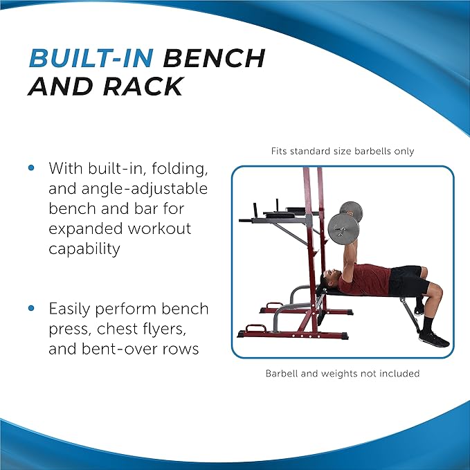 Stamina Full Body Power Tower 735 - Dip Bar with Built-in Bench and Rack - Pull Up Bar Station with Smart Workout App - Dip Bars for Home Workout - Up to 300 lbs Weight Capacity