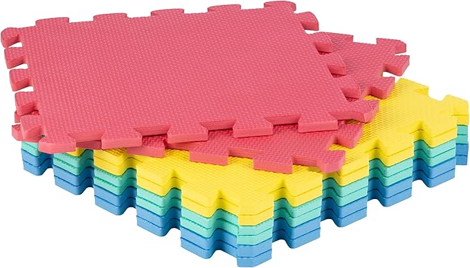 Interlocking Floor Mats - 8-Piece Nontoxic Exercise Mat or Play Mat for Toddlers, Babies or Kids - Foam Padding for Home Gym by Stalwart (Multicolor)