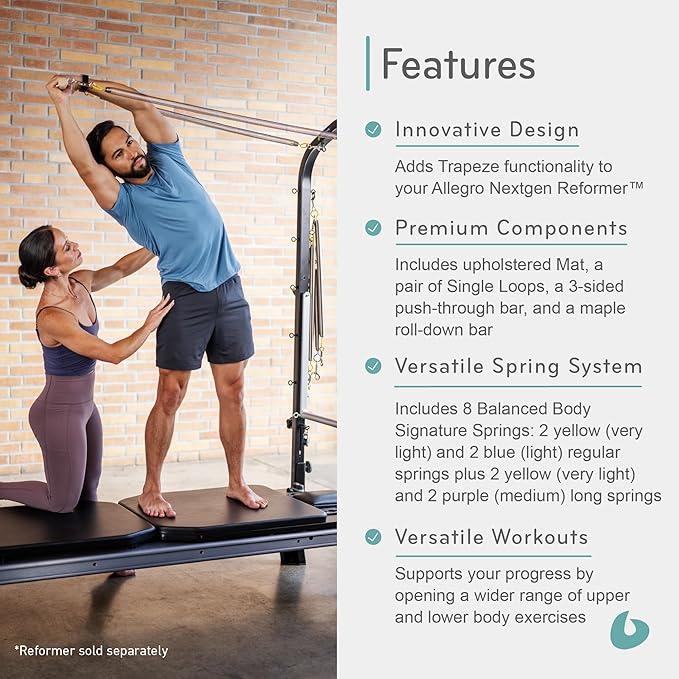Balanced Body Allegro Nextgen Reformer Tower and Mat Retrofit Kit, Pilates Equipment for Home Use