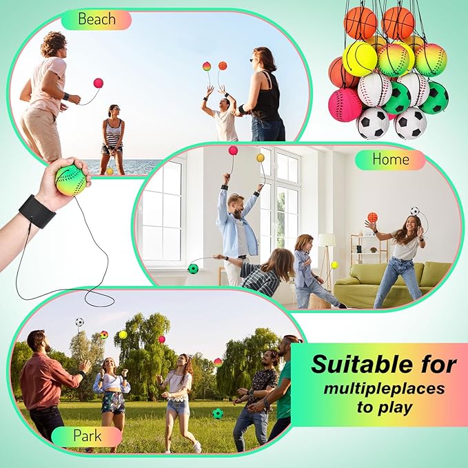Skylety Wrist Return Ball Wrist Band Ball on a String 2.48 Inch Rubber Rebound Sport Bouncy Basketball Baseball Soccer Wristband Toy for Exercise and Children or Adult Exercise for Fun