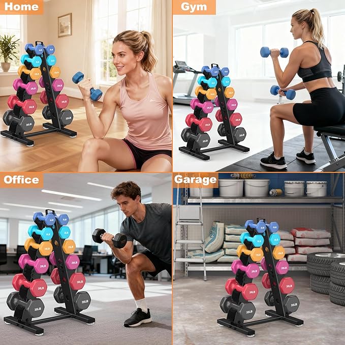 TomCare 6-Tier|5-Tier|4-Tier Dumbbell Rack Stand Only, Weight Rack for Home Gym Storage Stand for Weights Metal A-Frame Strength Training Dumbbell Holder with Handle (Dumbells not Included)