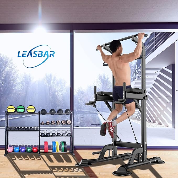 Pull Up Dip Station for Home Gym, Power Tower with Backrest, Adjustable Height Pull Up Bar Stand, Multifunctional Strength Training Fitness Workout Station