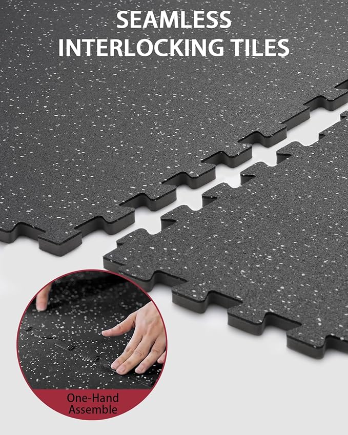 Mikolo 0.56'' Thick 12 Pcs 48 Sq Ft Gym Flooring Mats, High-Density EVA Foam with Rubber Top, Interlocking Exercise Equipment Mats for Home Gym, Protective Workout Mat