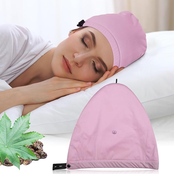 Castor Oil Pack Wrap for Head,Elastic and Reusable Hat Organic Cotton for Women Sleeping,Double Waterproof Layers Castor Oil Packs Kit for Thinning, Balding, Dry and Damaged Hair M(Oil Not Included)