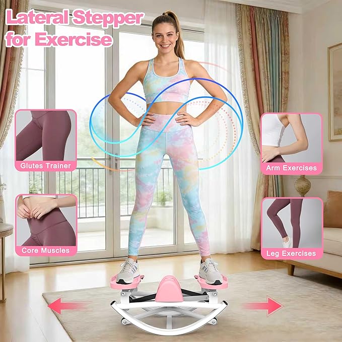 KINMAC Lateral Stepper for Exercise-Rocking Stepper Machine with Resistance Bands & Anti-Slip Mat and LCD Monitor, Professional Stair Stepper for Home Workout