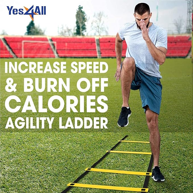 Yes4All Speed Agility Ladder Training Equipment - Bundle 8 & 12 Rungs Slide 26ft - Included Carry Bag