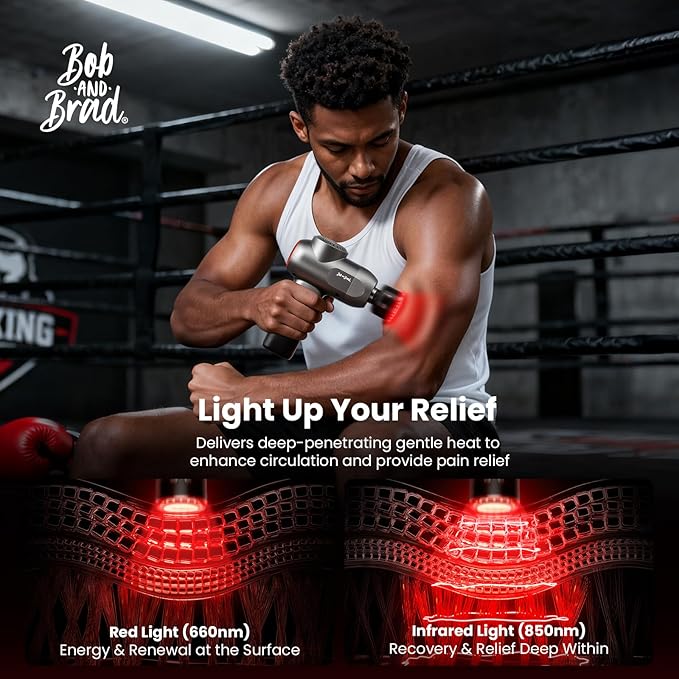 BOB AND BRAD C2 Ultra Massage Gun with Heat, Red LED & Infrared, FSA Eligible Deep Tissue Percussion Massager for Pain Relief, Electric Muscle Recovery for Athletes, HSA Approved