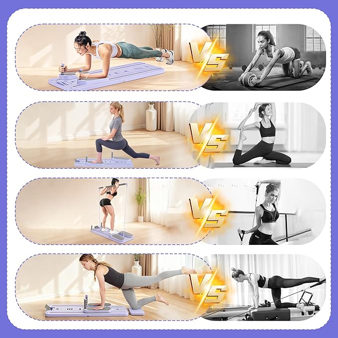 Pilates Equipment: Purple Pilates Kit, Reformer & Board for Home Workouts, Portable Home Pilates Machine Set, 41.7x16.1x1.2 in, Flo Pilates Reformer 2025 Accessories for Women