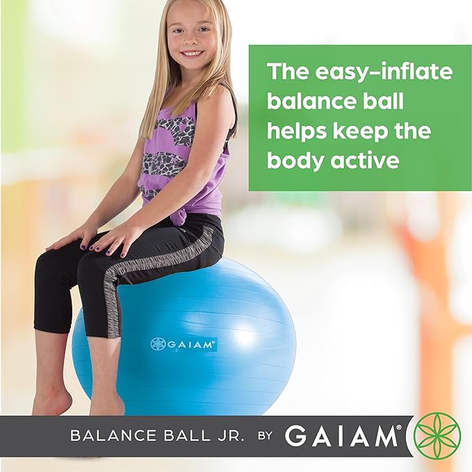 Gaiam Kids Balance Ball Chair - Classic Children's Stability Ball Chair, Alternative School Classroom Flexible Desk Seating for Active Students with Satisfaction Guarantee, Blue/Green,Metal