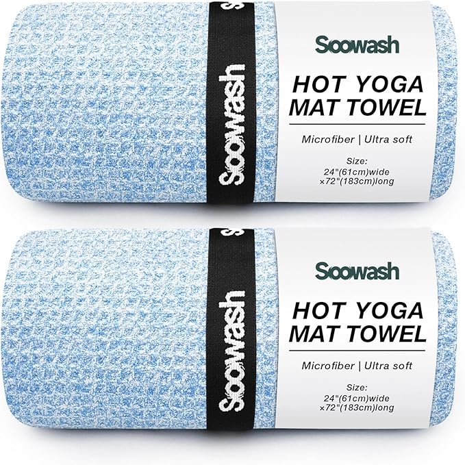 Hot Yoga Towel,Microfiber Yoga Mat Towels Non Slip for Hot Yoga Absorbent Microfiber Sweat Anti-Slip Cover,Bikram,Pilates,Exercise,Fitness 24 inch X 72 inch Blue 2 Pack