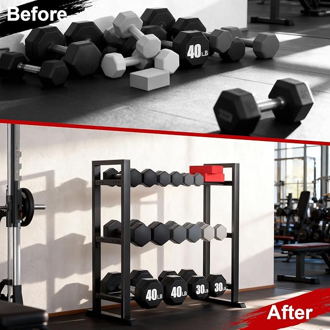 Dumbbell Rack, 2-Tier | 3-Tier Weight Rack for Home Gym, 300LB | 450LB Adjustable Dumbbell Rack Stand Only Weight Storage Rack Gym Organizer