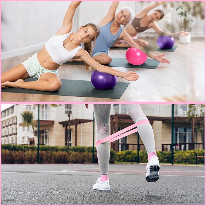 Poen Pilates Equipment Kit for Home Workout Pilates Ring and Ball Set for Women 12'' Circle Yoga Fitness Essentials Kit with Resistance Bands, Yoga Strap, Socks,Bag