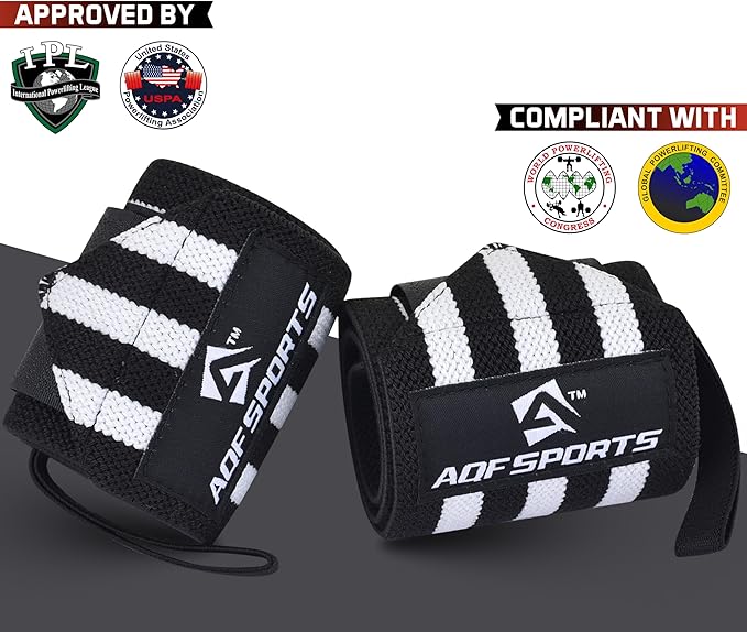 AQF Wrist Wraps for Weightlifting - USPA & IPL Approved 18" Gym Wrist Support with Thumb Loop - Heavy Duty Lifting Wrist Straps for Fitness, Workout, Powerlifting, & Bodybuilding (Pair)