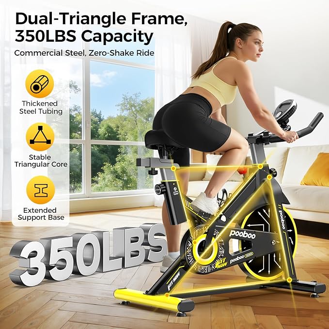 pooboo Exercise Bike, Adjustable Magnetic/Brake Pad Resistance Silent Belt Drive, Indoor Cycling Bike for Home Cardio, Fitness Stationary Bike with 350lbs/300lbs Weight Capacity &Upgraded Version Seat Solid Build 1
