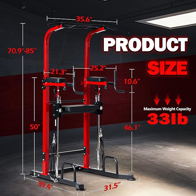 Dland Power Tower Dip Station Pull Up Bar Exercise Tower, Multifunctional Adjustable Height Training Equipment for Home Gym, Free Standing Assisted Fitness Workout Pullup Rack Station Machine