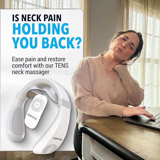 FORTHiQ Neck TENS Machine with Heat, Electric Neck Massager for Pain Relief, 15 Levels Deep Tissue Massage, Portable and Soothing, FSA-HSA Eligible